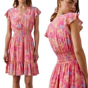 Rails Tara Flutter Sleeve Smocked Waist Mini Dress in Passion Flower Size XS NWT